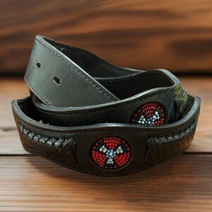 Nocona Western Mens 38 Belt ONLY Leather Beaded Southwest Conchos Black Cowboy